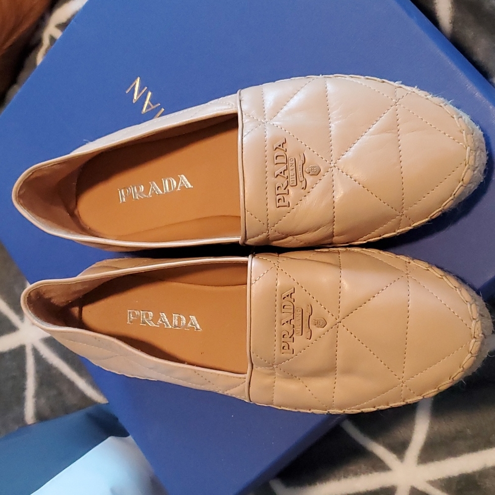 Prada tan quilted espadrilles size 37.5